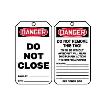 Accuform Safety Tags, DANGER DO NOT CLOSE, 5.75in x 3.25in, Self-Laminating RP-Plastic, 5PK MDT120LPM